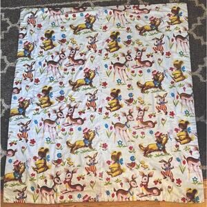 1940-1980 Screen Print QUILT CRIB Hand Made Toddler BLANKET /THROW DEER BEAR DOG